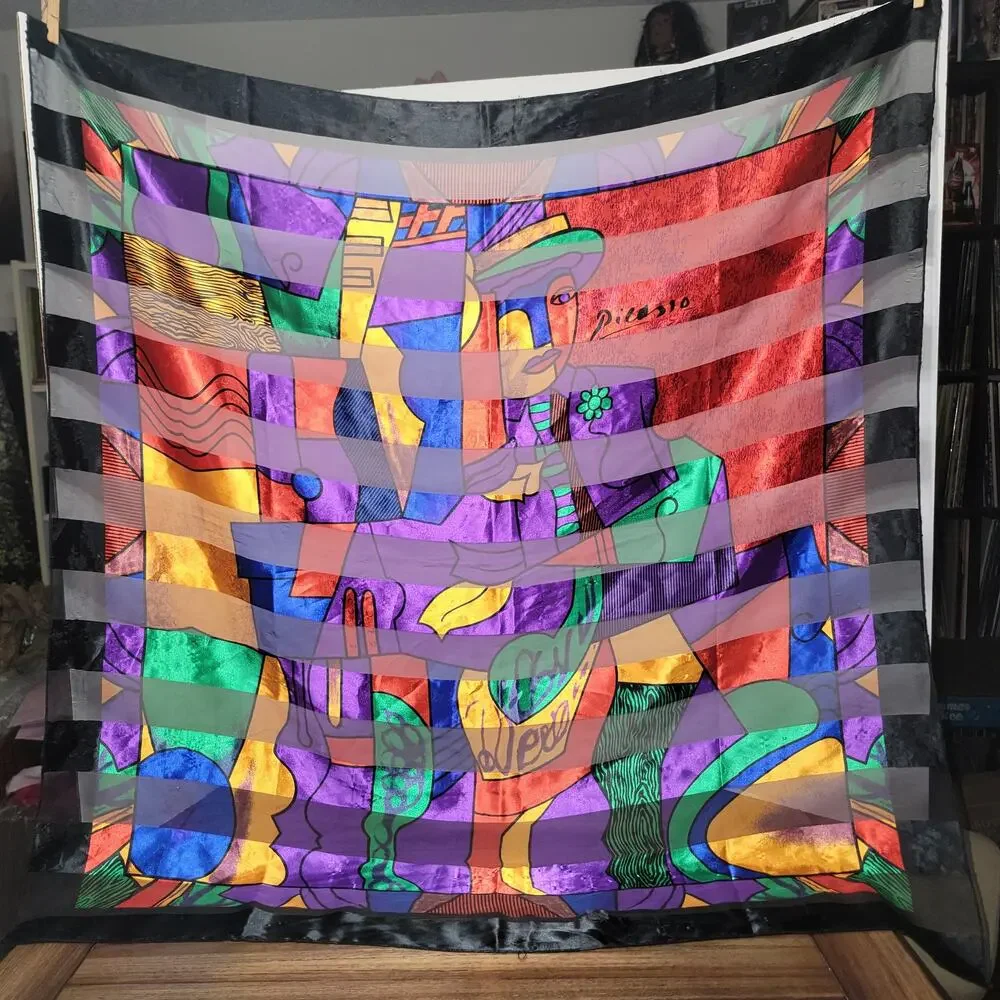 VINTAGE Ladie's Large Multicolored Picasso Square Scarf